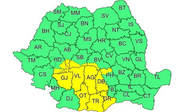 Cod galben de ploi in 12 judete. Weekend cu vijelii si grindina in aproape toata tara