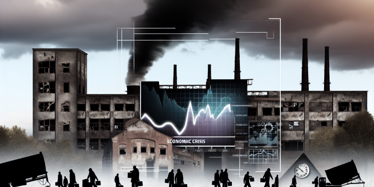 Pentru a crea o imagine care să reflecte esența articolului menționat, voi descrie o compoziție sugestivă în format widescreen: 1. **Fundal Urban**: Imaginea ar putea avea ca fundal o fabrică mare, industrială, cu aspect uzat și părăsit, semnificând închiderile unui astfel de loc. Detalii precum ferestre sparte sau fum ieșind simbolic din coșurile de fum ar adăuga un efect dramatic. 2. **Silhouette de Oameni**: În partea din față a imaginii, ar putea fi siluetele unor muncitori care pleacă, având în mână cutii sau genți simbolizând bunurile personale, sugerând concedierea acestora. 3. **Culori Tonale**: Folosește o paletă de culori desaturată – nuanțe de gri, albastru și maro – pentru a sugera tristețea și austeritatea momentului. Poate adăuga și un cer înnorat sau un apus sumbru pentru a accentua atmosfera de criză. 4. **Text Suplimentar**: Integrează subtil în colțul imaginii un titlu sau un slogan inspirat de articol, precum „Criza economică lovește din nou” pentru a întări mesajul. 5. **Elemente Simbolice**: Poți include simboluri ale economiei în declin, precum un grafic descendent pe un panou sau un ceas care arată o oră târzie, pentru a accentua ideea gravității situației. Această compoziție ar surprinde realismul și emoția legate de impactul crizei economice și închiderea fabricii asupra angajaților.
